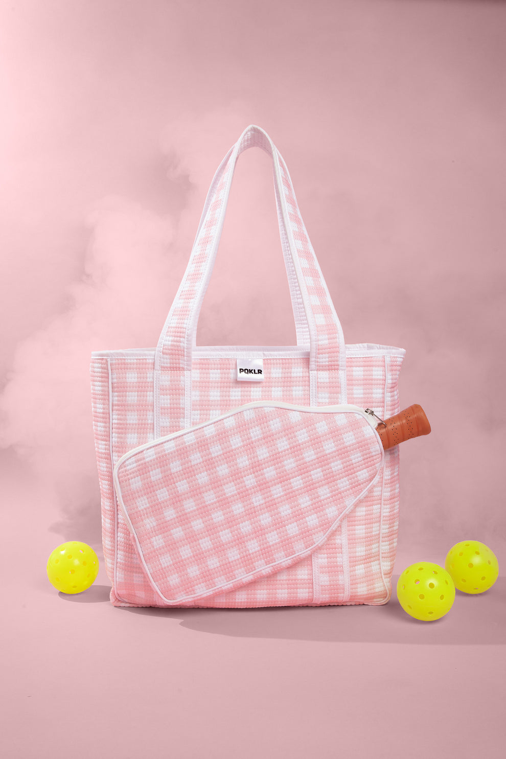 women's pickleball bag with washable fabric and stylish gingham pattern design